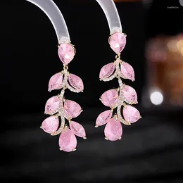 Dangle Earrings Shining Cubic Zirconia Leaf For Women 2023 Trend Wedding Long Earings Designer Luxury Crystal Earring