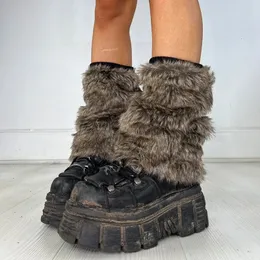 Gaiters vintage sahte kürk bacak ısıtıcılar tüylü botlar kapak çoraplar kış kalınlaşmış peluş kız jk punk hiphop cosplay aksesuarları 231129