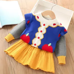 Clothing Sets Warm Kids Little Girls Knit Outfits Stripes Sweater Cardigan Top&skirt Fashion Winter Bow Tie Clothes 2Pcs