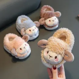 Slipper Childrens Baby Warm Cotton Shoes 2024 Winter Boys Girls Cartoon Sheep Non Slip Kids Soft Sole Plush Indoor Slippers 231129