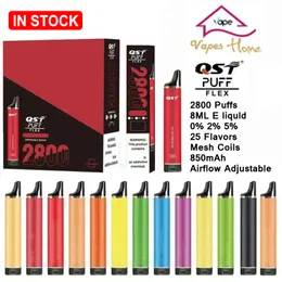 Original QST Puff Flex 2800 puffs 0% 2% 5% engångsskidor Enhet E Cigarettvape -satser 850mAh Batteri Förfylld 8 ml Euro USA ingen skatt