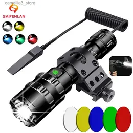 Tochas LED Tactical Caça Tocha Lanterna L2 18650 Alumínio À Prova D 'Água Iluminação Ao Ar Livre com Montagem de Arma + Interruptor USB Lâmpada Recarregável Q231129