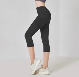 Active Pants 3/4 Yoga Women Gym Leggings Mesh Pocket Black Calf-Length Woman Fitness Sport Capri Pant Kvinna Hög midja