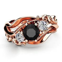 Wedding Rings Huitan Witch Ring Unique Black Stone Prong Setting Band Design Rose Gold Color Women Engagement Finger Wholesa331b