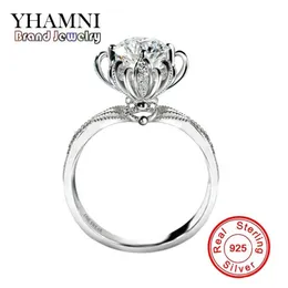 Yhamni Luxury Fashion 925 Sterling Silver Ring Luxury 6mm Diamond Engagement Wedding Rings for Women RX0492067