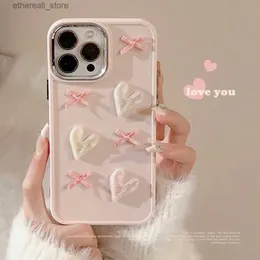 Cell Phone Cases Electroplated Photo Frame Phone Case For iPhone 15 14 13 12 11 Pro Max XS XR Max 7 8 Plus Pink Knot White Heart Shockproof Cover Q231130