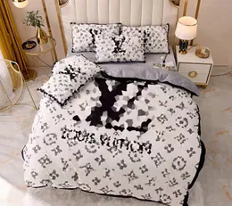 Conjunto de cama de luxo designer clássico carta logotipo impressão capa de edredão fronha conjunto de 4 peças de algodão puro preto rosa conjunto de logotipo grande decoração de quarto 1,8 m 2 m
