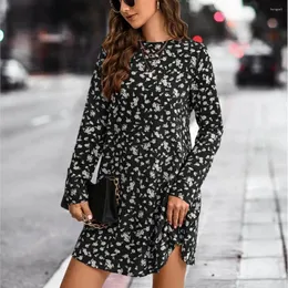 Casual Kleider Modische Floral A-Line Mini Für Frauen 2023 Herbst Rundhals Langarm Gedruckt Kleid Vestido Bohemio Mujer