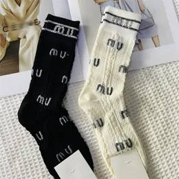 Ladies Cotton Socks 3 Pair Letter Print Diamonds Designer Breathable Tube Skateboard Cute Sock