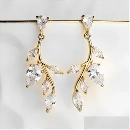 Dangle Chandelier Earrings Uilz Luxury Leaf Shaped White Zirconia For Women Bridal Earring Fashion Party Jewelry Drop Delivery Dh38L