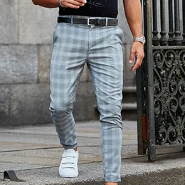 Mens Pants Brand Stripe Plaid Casual Men Cotton Four Seasons High Quality Business Trousers Slim Dark Gray Straight Pant 231129