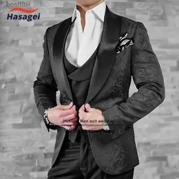 دعاوى الرجال للرجال العريس للرجال Terno بدلة إيطالية تصميم مخصص سوداء التدخين سترة السترة 3 قطع (سروال سترة) زفاف الرجال Suitl231130