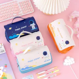 Großkapazität Astronaut Bleistift Fälle Doppelschicht PU Bag Kawaii Stationery Storage Beutelschule Schüler Vorräte