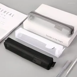 PCS Simple Mesh trasparente matita per matita Penna con cerniera con cerniera Mini cargo di cartoleria carina