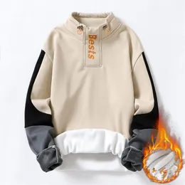 Felpa con cappuccio da uomo a collo alto moda albicocca Autunno Inverno Trendy Peluche addensato Top Studente giovanile Abbigliamento caldo Base Camicia Pullover TOP NERO GRIGIO SCURO