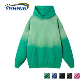 G European And American Cross Border Heavyweight Pure Cotton Washed Worn Out Hoodie Trendy Brand Casual Retro Gradient Color Hang Dye Top