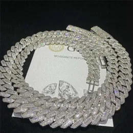 Designer de jóias 15mm de largura 925 prata esterlina hip hop jóias personalizado cubana link corrente impecável vvs baguette moissanite diamante289a