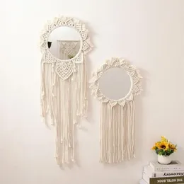 Mirrors 100 80cm Wall Decor Hanging Mirror Macrame Handmade Tapestry Makeup Farmhouse For Home2500