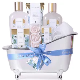 Set för kvinnor 8st Jasmine Spa Gift Set för mamma, skönhetsbad och kroppsgåvor korgar med kroppslotion, bubbelbad, eterisk olja
