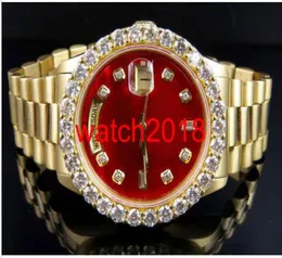 Top Quality Luxury Watch 18K Mens Yellow Gold DayDate 36MM Red Dial Bigger Diamond Watch 55CT Automatic Mechanical Men Watches N4341716