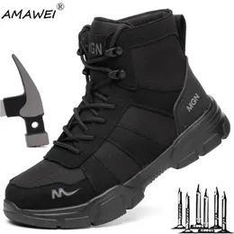 Защитная обувь Рабочие ботинки AMAWEI Неразрушимая защитная обувь Мужская обувь со стальным носком Проколостойкие кроссовки Мужская обувь Обувь Женская рабочая обувь 231130