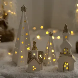 Decorazioni natalizie Albero di Natale in ceramica luminosa Statua di alce anziano Natale bianco Casa Decorazione del desktop Anno Natale Regalo per bambini 231129