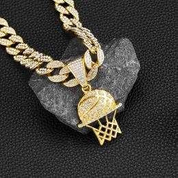 Rap hip-hop rua cheia de diamantes nicho malha cesta de basquete pingente colar personalidade colar cubano J231130