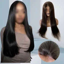 22 inches Long Brazilian Virgin Human Hair Silky Straight Natural Color Full Skin PU Wig for Black Woman
