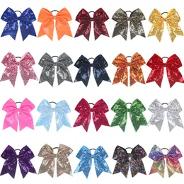 Bling Sparkly Glitter Sequins Pigtail Bows for kid Girls Large cheerleading bows Ponytail Holder Elastic Hair Ties