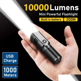 Flashlights Torches 10000 Lumens Mini Powerf Led Flashlight X50 Built In Battery 3 Modes Usb Rechargeable Flash Light Edc Torch Lamp D Dhyr5