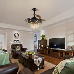 Ceiling Fan Lamp Led Light Home Decor Crystal Black Chandelier Smart RC Living Dining Room Indoor Fixture BLDC Intelligent