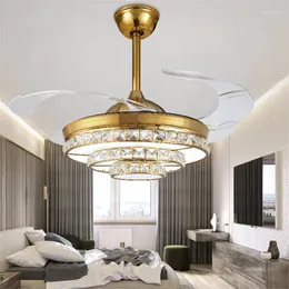 Modern Led Crystal Ceiling Fans With Lights Bedroom Fan Lamp Home Decoration Folding Remote Control 110 220 Volt