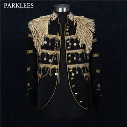 Men's Suits Blazers Mens Gold Tassels Court Prince Stylish Suit Jacket Brand Stand Collar Slim Fit Steampunk Gothic Vintage Uniform Costume Homme 231130