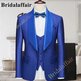 Men's Suits Bridalaffair 2023 Jewel Blue Luxury Fashion Plaid Groom Tuxedos Single Breasted Men For Wedding Male Party Costume Homme