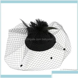 Hårtillbehör Aessory Tools Hårprodukter Fascinatorer Hattar Pillbox Hat Cocktail Party Headwear For Girls and Women Drop Dhjy6