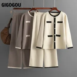 Женские брюки из двух частей Gigogou Euro Designer Sweater Track Set Украшение пуговицами СвитерШирокие брюки 2 шт. 2 шт. Брюки 231129