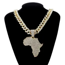 Collana con ciondolo mappa Africa in cristallo di moda per donna Accessori Hip Hop da uomo Collana con girocollo Collana a maglia cubana Gift169O