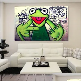 Pinturas Pintura de Lona Rua Iti Art Sapo Kermit Dedo Poster Impressão Animal Oil Wall Pictures para sala de estar Unframed Drop Deli Dhfy0