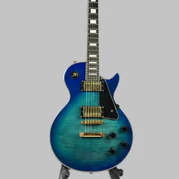 Custom electric guitar Blue Burst Tiger Flame Rose wood fretboard solid gold hardware in stock