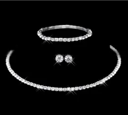 Düğün Takı Setleri Gelin Kristal Rhinestone Bilezik Küpe ve Kolye Seti Kore Mücevher Setleri Kadınlar Moda Kız Takı Hediyesi Cl2938