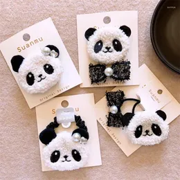 Accessoires pour cheveux en peluche, pinces Panda mignonnes pour filles, Animal Parent-enfant, tissu en corde noir et blanc