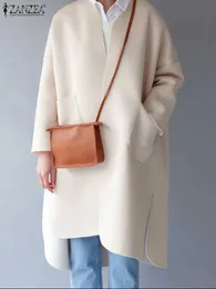 Damen Wollmischungen ZANZEA Fashion Open Front Mäntel 2023 Winter Koreanische Frauen Langarm Jacken Lässige Lose Feste Tasche Warme Oberbekleidung Übergroße 231129