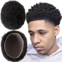 Chinese Virgin Human Hair Pieces 1B# Black 4mm Root Afro Male Wig 8x10 Full Swiss Lace Toupee for Black Man