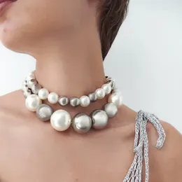 Anhänger Halsketten Elegante Doppelschicht Übertriebene Nachahmung Perlen Perlen Choker Ohrringe Für Frauen Hochzeit Braut Party Schmuck Geschenk