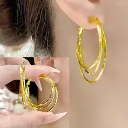 Hoop örhängen Pure Gold Color Big Circle Round For Women Fashion 24k Plated Multiline Geometry Earring Statement Smycken