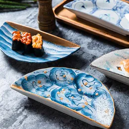 Plates Japanese Ceramic Dinner Plate Retro Half Moon Shape Tableware Sushi Tray Home Restaurant Kitchen Creative Dinnerware