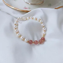 Strand Natural Freshwater Pearl Strawberry Crystal مرنة مرنة قابلة للتعديل مجوهرات مجوهرات وصيفات الشرف لأمي غرامة