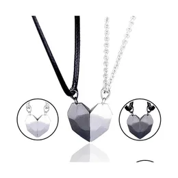 Pendant Necklaces 2Pcs Magnetic Couple Lovers Heart Distance Faceted Charm Necklace Women Valentines Day Friendship Gift C3 Drop Del Dhnsq