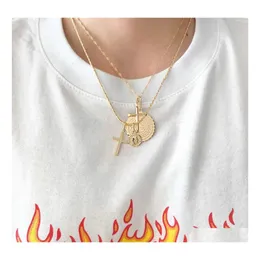 Pendant Necklaces Fashion Jewelry Vintage Double Layer Cross Necklace Personality Choker Drop Delivery Pendants Dhwuk
