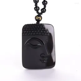 Pendant Necklaces Obsidian Vintage Necklace Black Jade Buddha Head For Women&men Jewelry